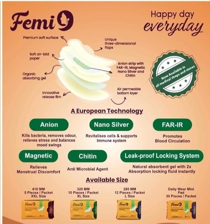 Femi9 Sanitary Napkins / 5 pads / 410 MM /XXL — 2