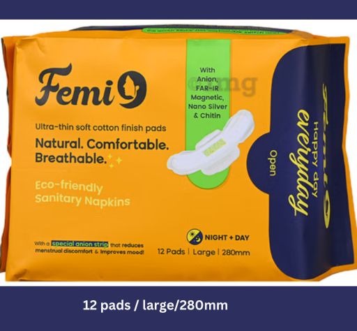 Femi9 Sanitary Napkin 100% organic / 12 pads/large/ — 2