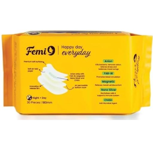 Femi9 Sanitary Napkin 100% organic / 12 pads/large/ — 3