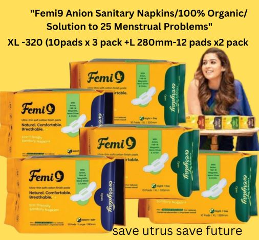 Femi9 Anion Sanitary Napkins / 320mm-xl-10 pads X 3 pack +280 mm - L -12 pads x 2 total 5 pack combo