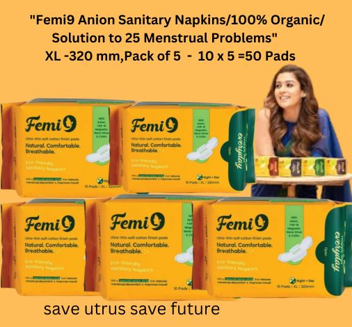 Femi9 Anion Sanitary Napkins: 320mm-XL- 10 Pads X 5 pack