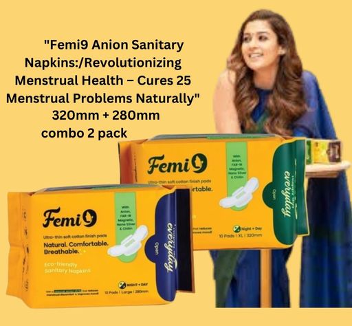 Femi9 Anion Sanitary Napkins combo 320 mm-XL 10 pads +  280 mm L 12 pads -2 pack